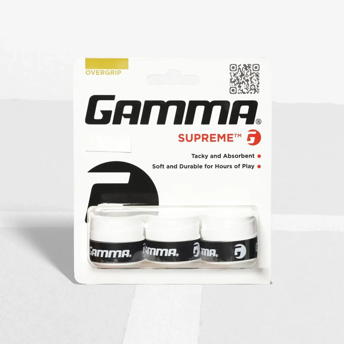 Tennis racket overgrip pack with multiple grip wraps in retail packaging, designed to provide a tacky feel, durability, and moisture absorption.