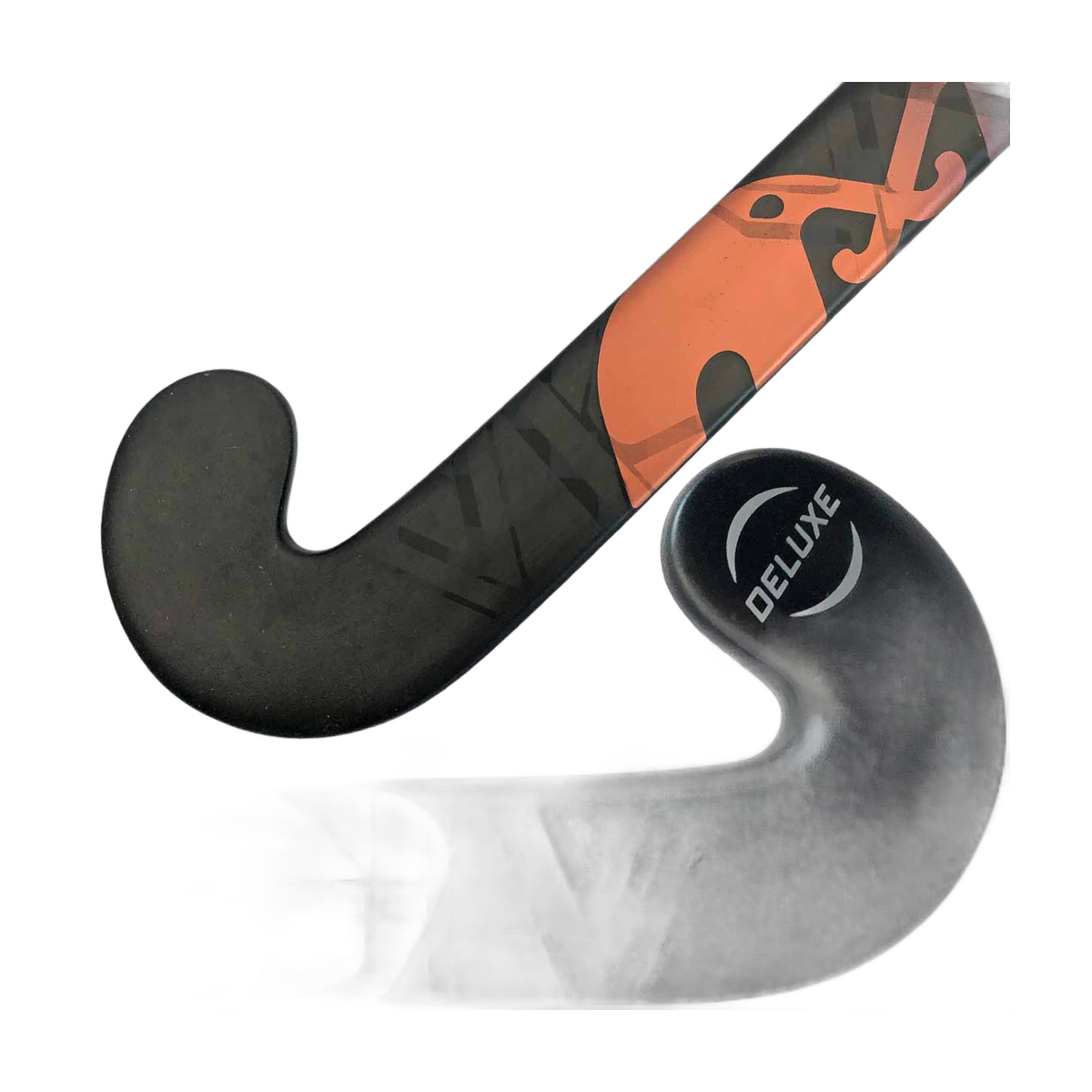 TK Deluxe Late Bow field hockey stick in black with matte finish and bronze graphic accents