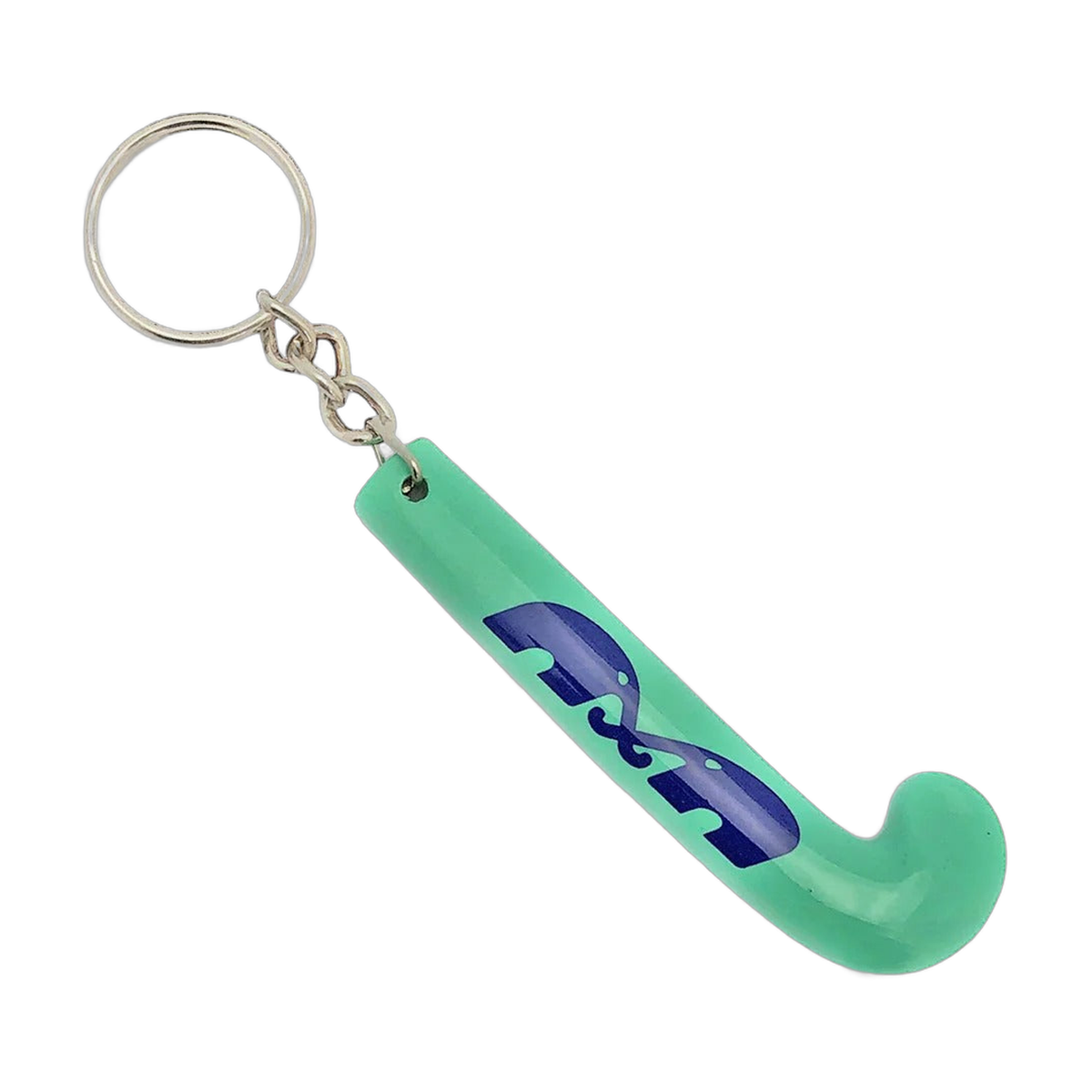 TK field hockey stick keychain with miniature stick shape and metal key ring
