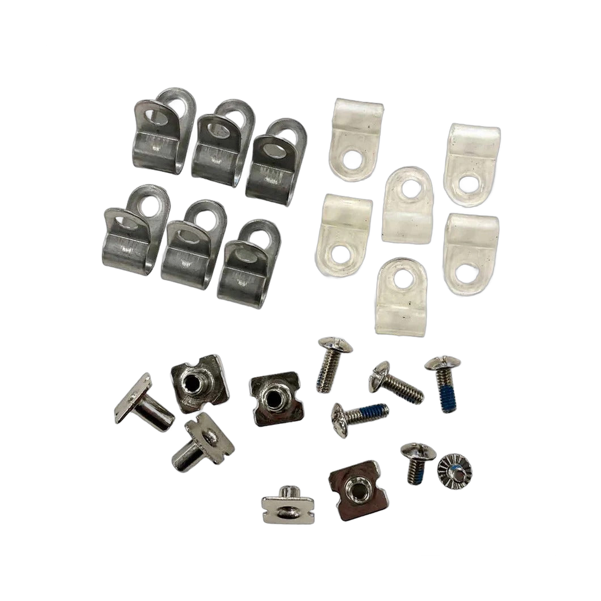 TK helmet accessory replacement pack with clips, screws, and hardware pieces for field hockey goalie helmets