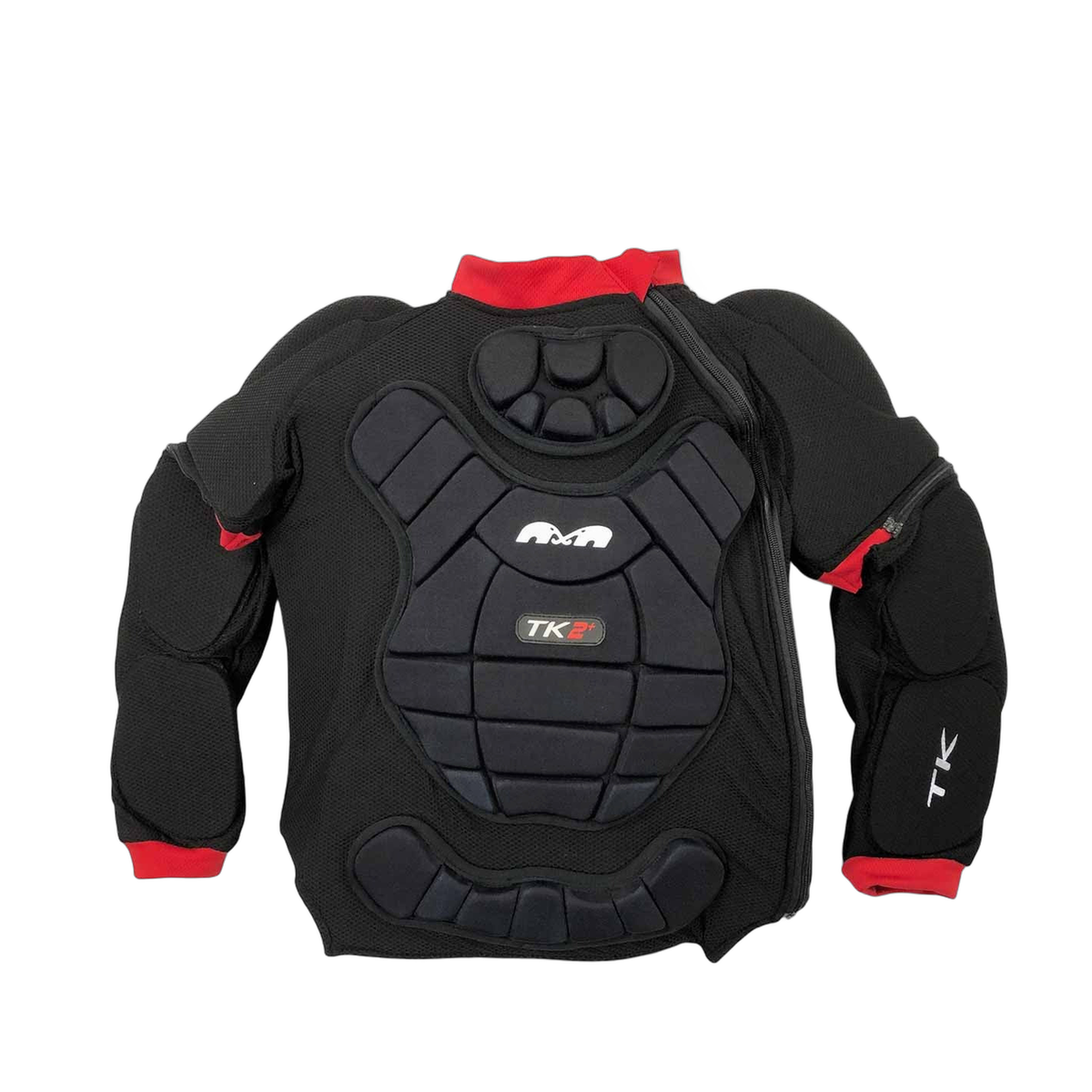 TK2 Plus full body protector designed for goalkeepers, featuring comprehensive torso, shoulder, and arm protection with high-density impact padding, breathable mesh construction, and a zip-front design for easy wear and a secure, flexible fit