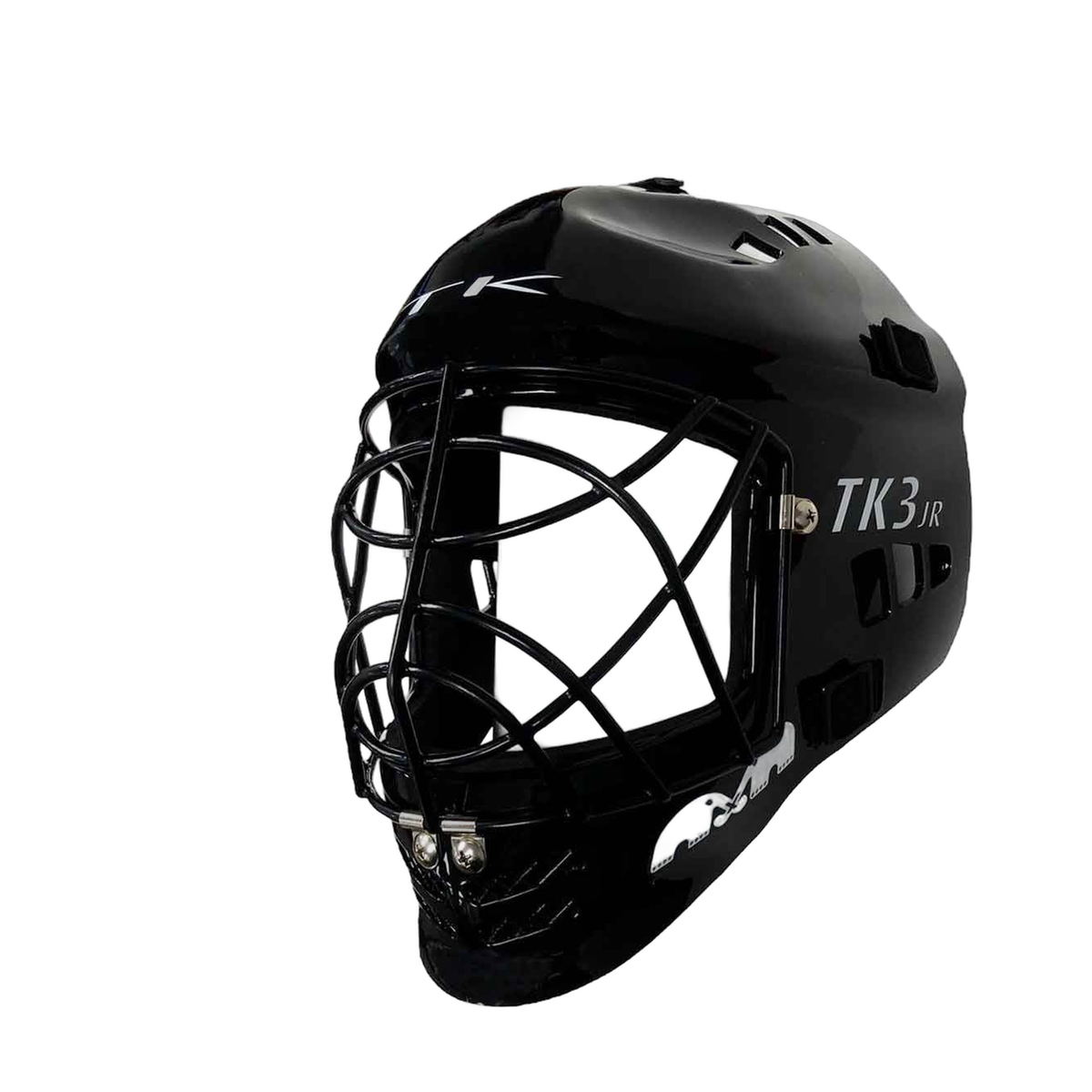 TK3 Junior U-12 field hockey goalkeeping helmet with full face cage and protective shell designed for youth players