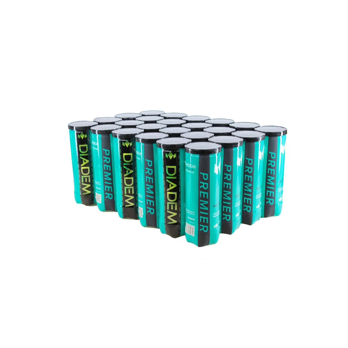 Diadem Premier High Altitude tennis balls case featuring multiple canisters arranged together in bulk packaging.