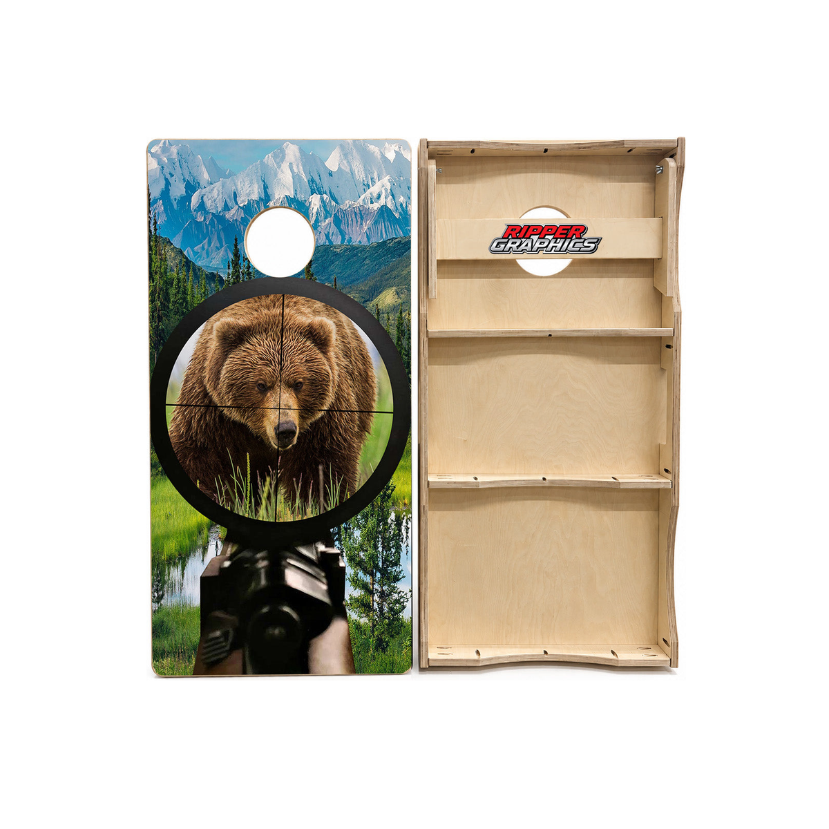 Hunting Grizzlies Cornhole Design product photo