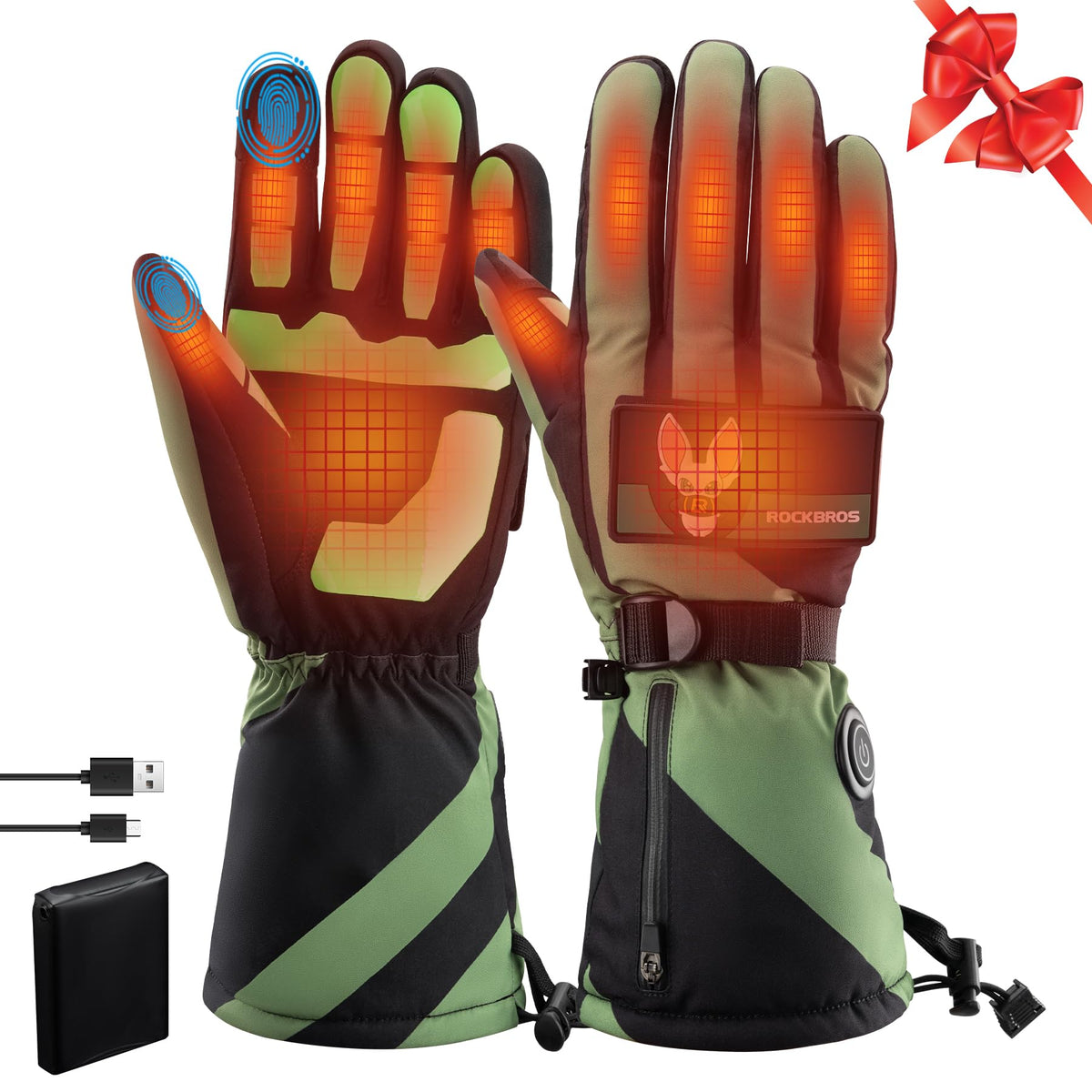 ROCKBROS Heated Gloves, Rechargeable Winter Touchscreen Hand Warmers for Men Women