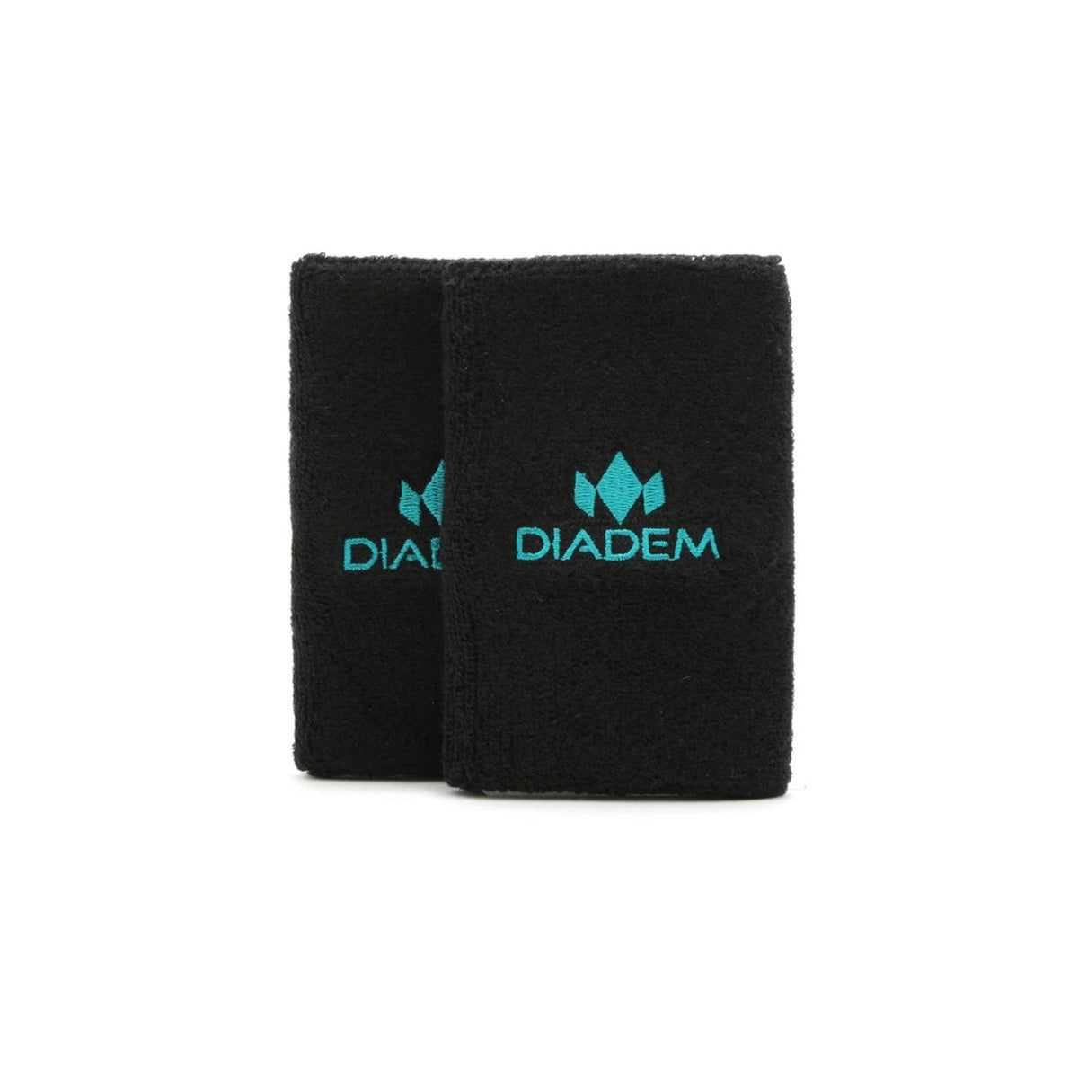 Pair of soft wristbands with embroidered logo, designed to absorb sweat during sports and athletic activities.
