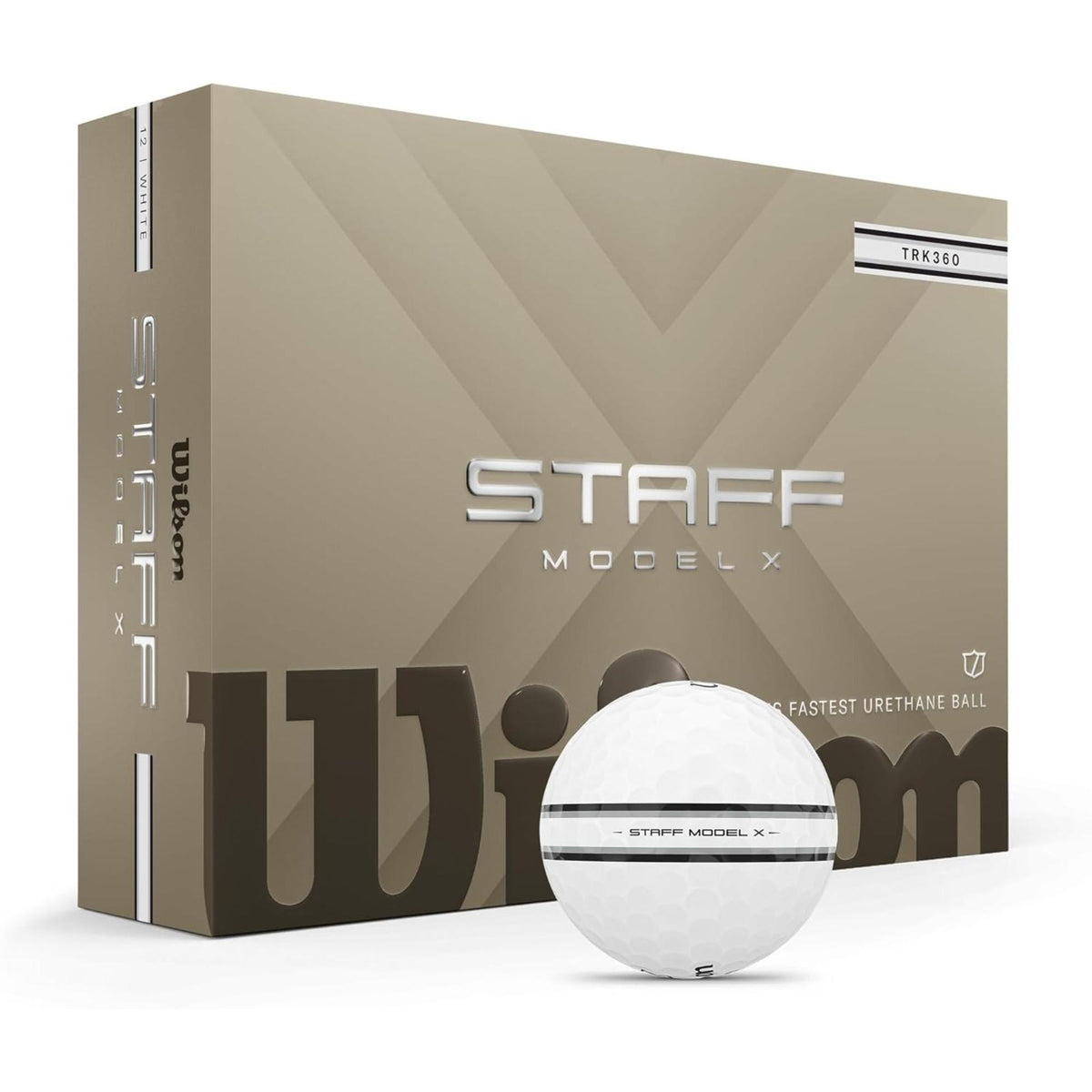 Wilson Staff Model X TRK360 golf balls 12 pack with premium urethane cover and 360° alignment aid designed for maximum distance, fast ball speed, and tour level spin control from tee to green.