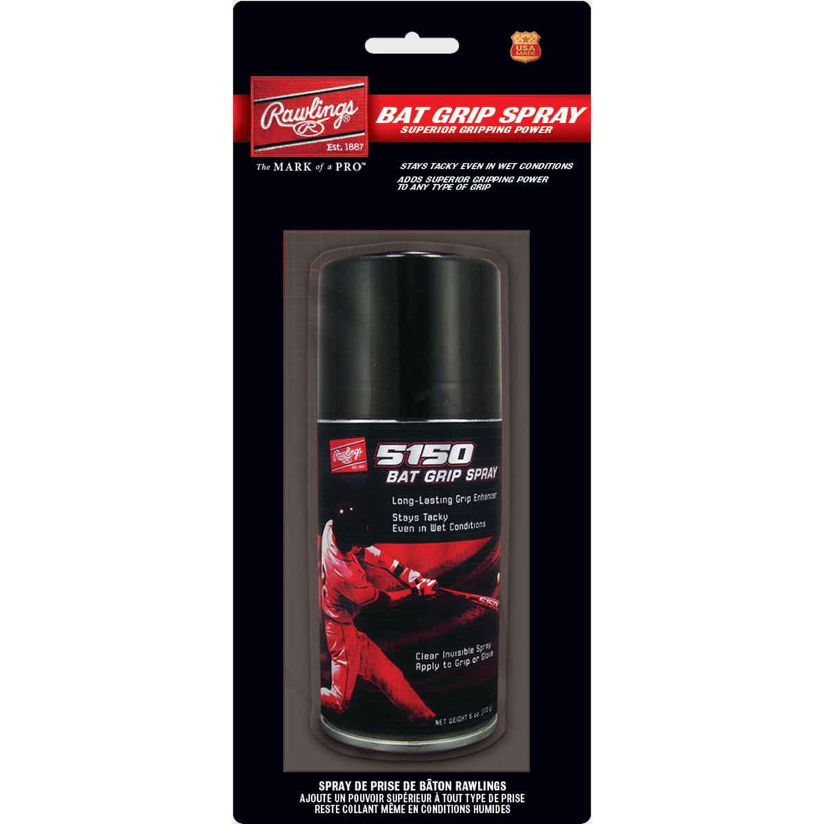 Rawlings 5150 bat grip spray can designed to enhance bat grip with long-lasting tackiness for baseball and softball players.