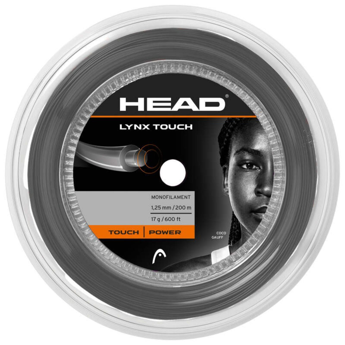 HEAD Lynx Touch monofilament tennis string reel, gray, 1.25 mm, 200 m (600 ft), 17 g, Touch | Power, Coco Gauff edition.