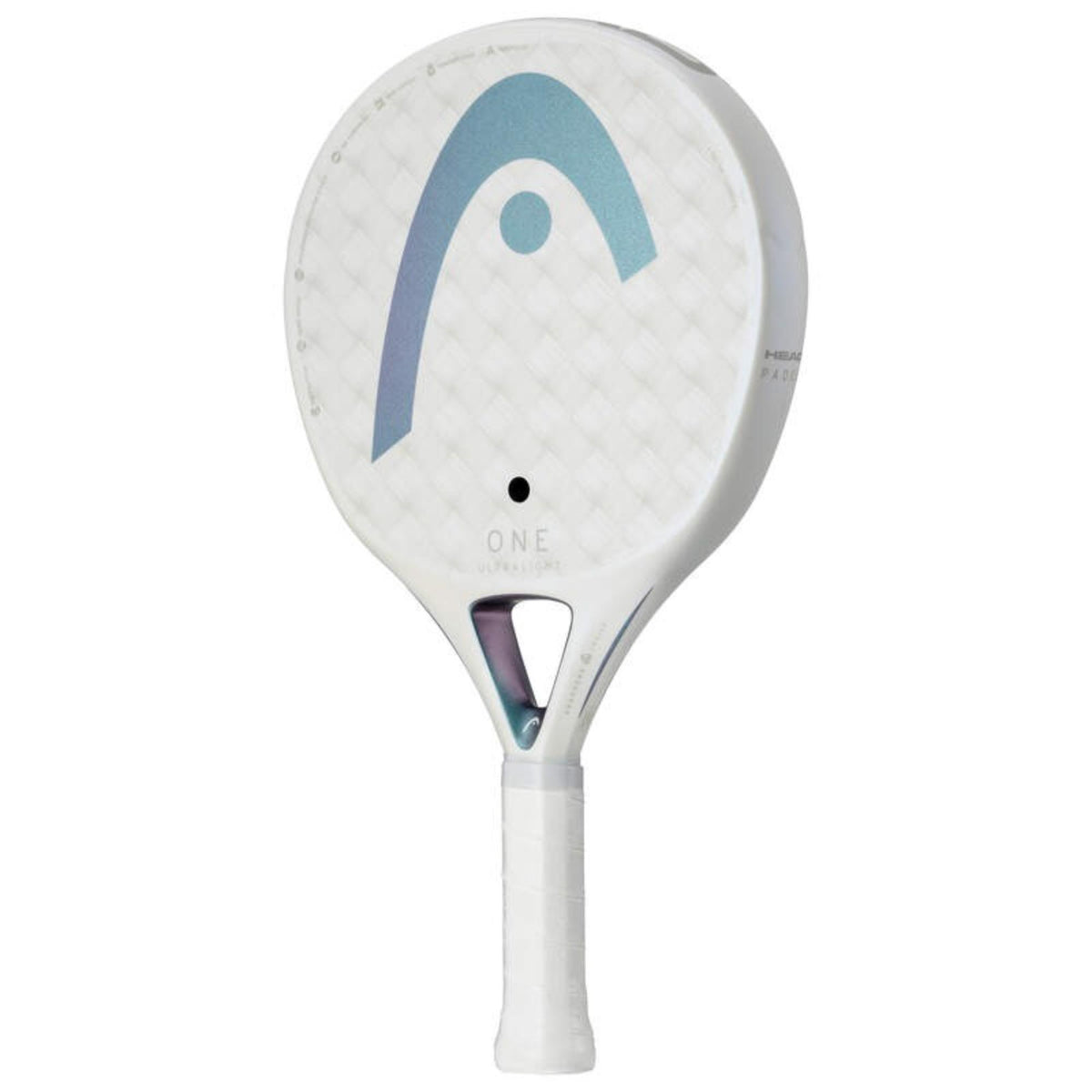 Head ONE Ultralight padel racket in white with teal logo, front view on white background.