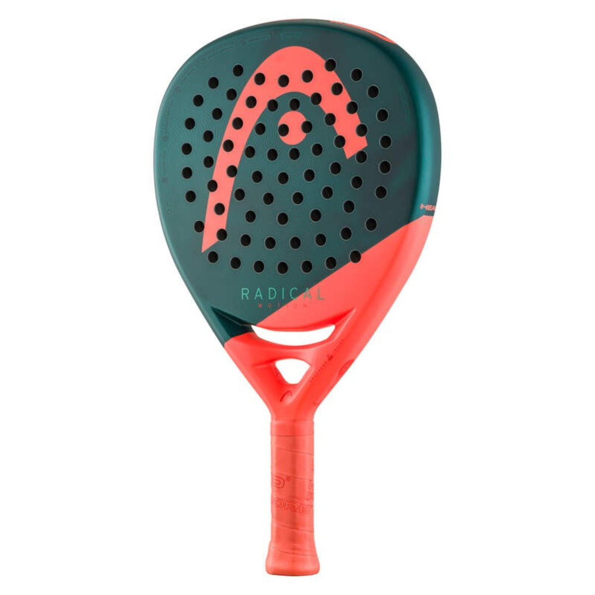 Head Radical Pro padel racket in bright red with black logo and perforated face, front view on white background.