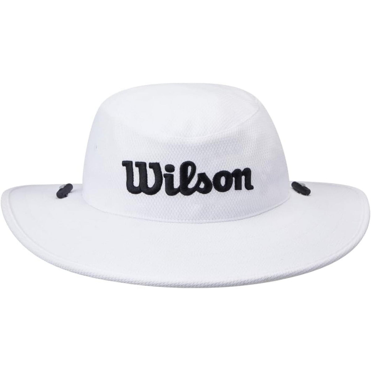 Wilson Golf wide-brim sun hat with embroidered Wilson logo, designed to provide shade and sun protection while playing on the course.