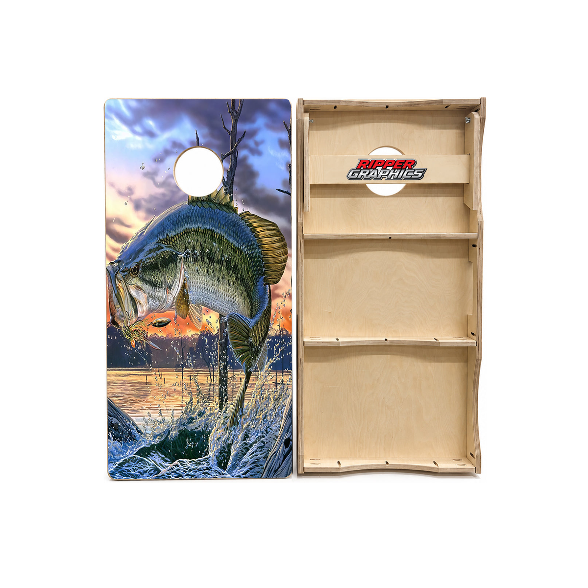 Jumping Bass Fishing Cornhole Boar Cornhole Design product photo