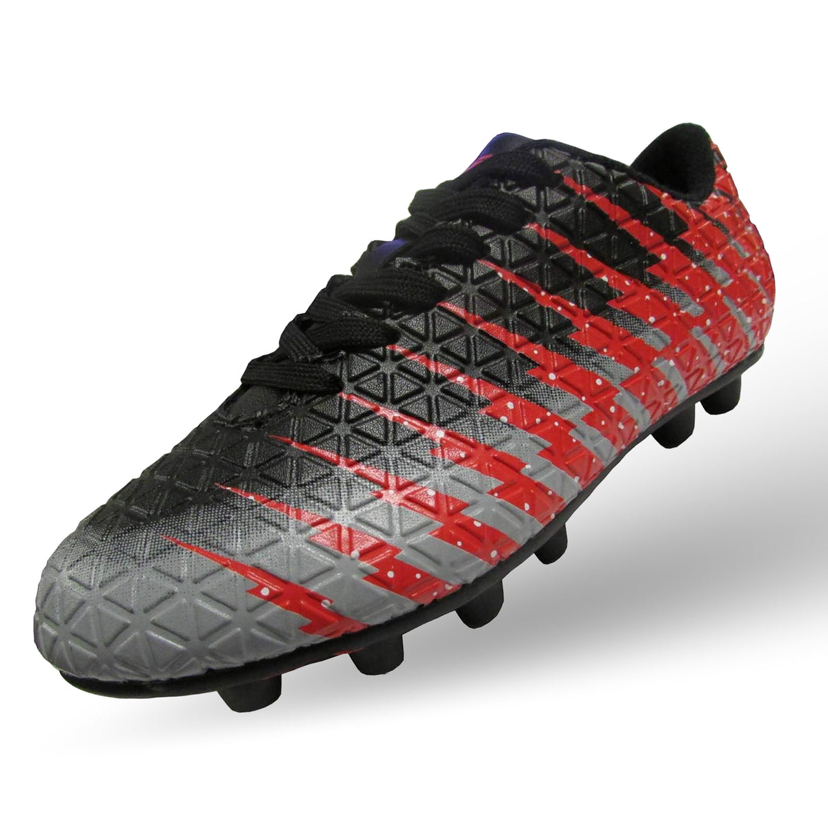 Vizari Bolt Youth Firm Ground Soccer Cleats - Black/Red/Silver
