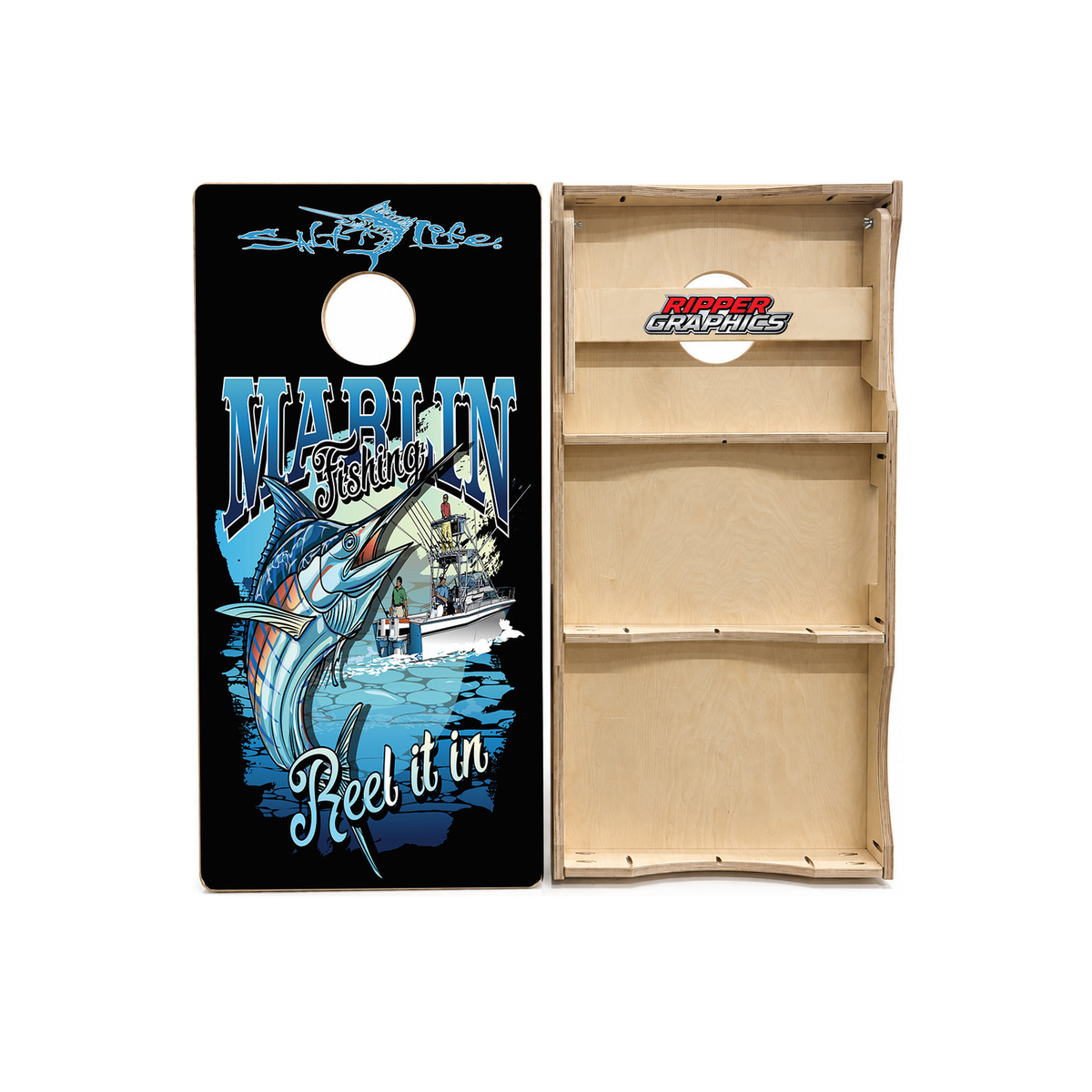 Marlin Fishing Reel It In Cornhole Design product photo