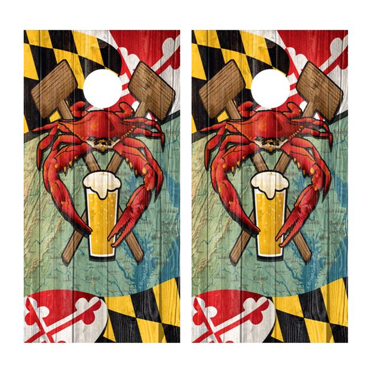 Maryland Crab & Beer Themed Cornhole Design - corn3506 - Great Call Athletics
