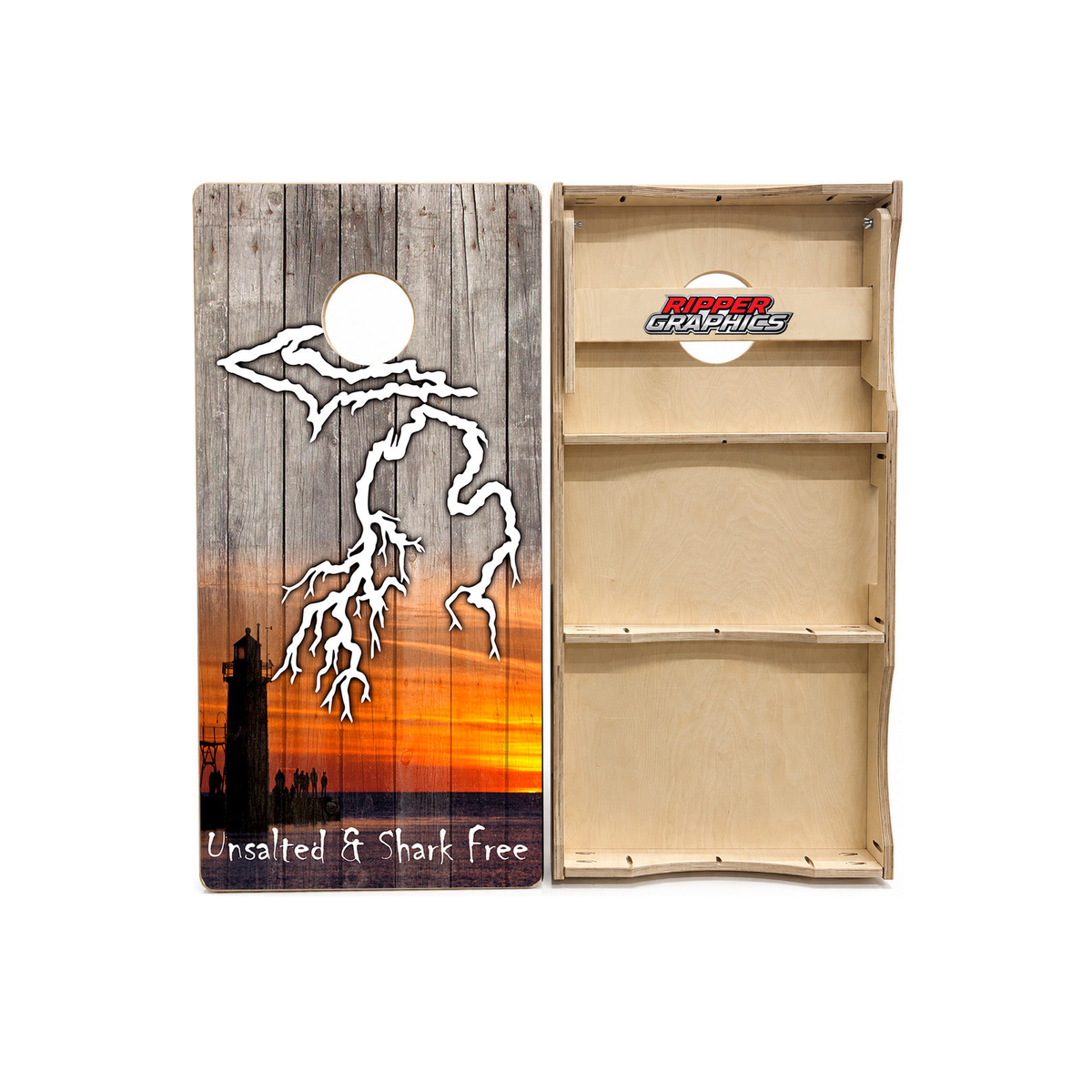 Michigan Unsalted & Shark Free Cornhole Design product photo