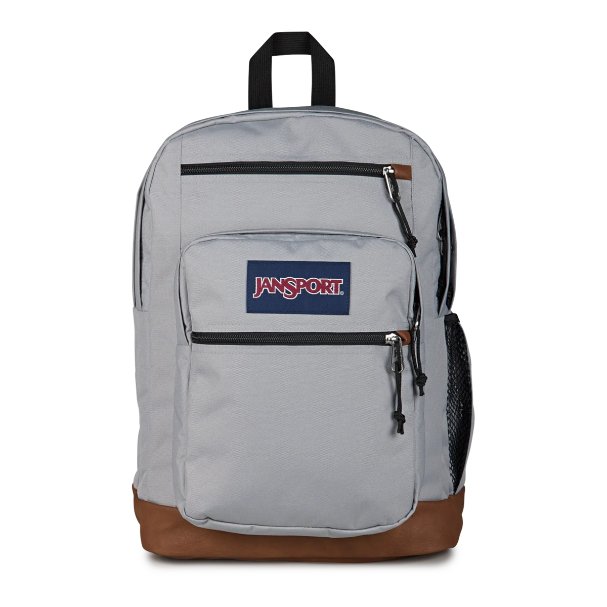 JanSport Cool Student Backpack 34L — Grounded Grey Leather-Trim Laptop Pack