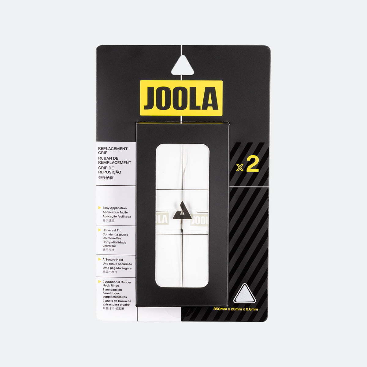 White background, image of a package of JOOLA replacement grip in white.