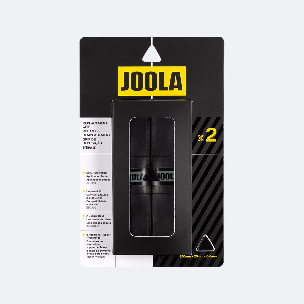 White background, Image of a two pack of JOOLA Feel-Tec replacement grip in black.