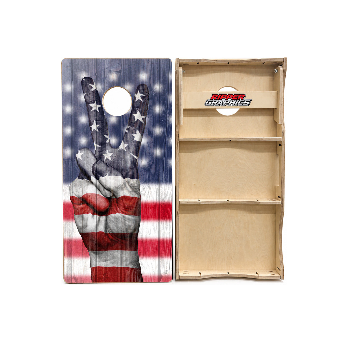 Patriotic Peace Sign Barnwood Cornhole Design product photo