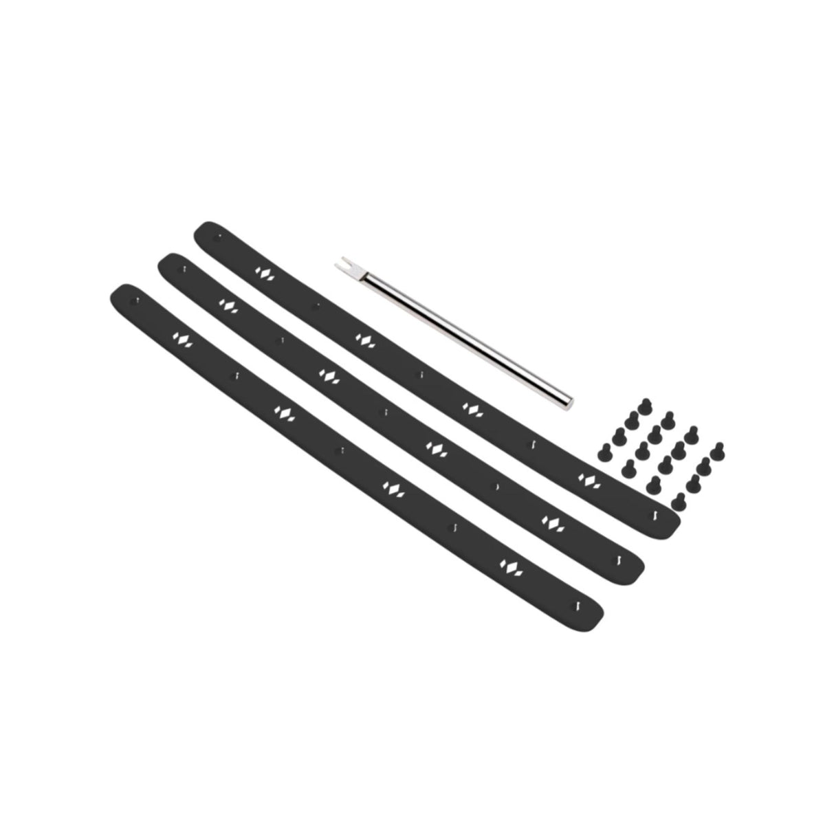 Pickleball paddle bumper guard replacement kit including multiple protective strips, fasteners, and an installation tool.
