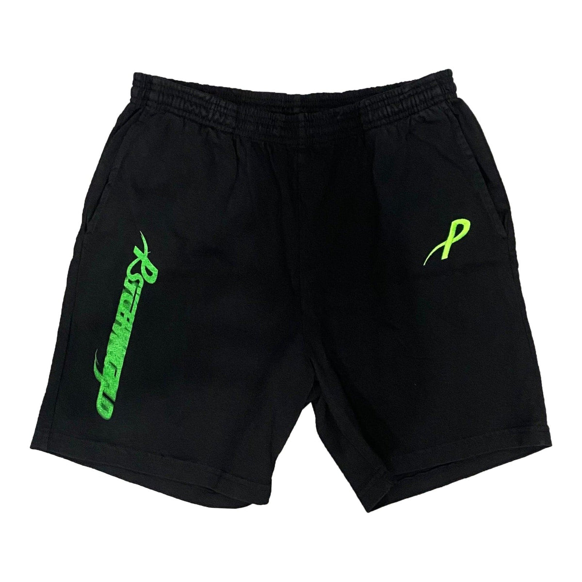 Psychworld Black Canvas Shorts Lime Green Logo