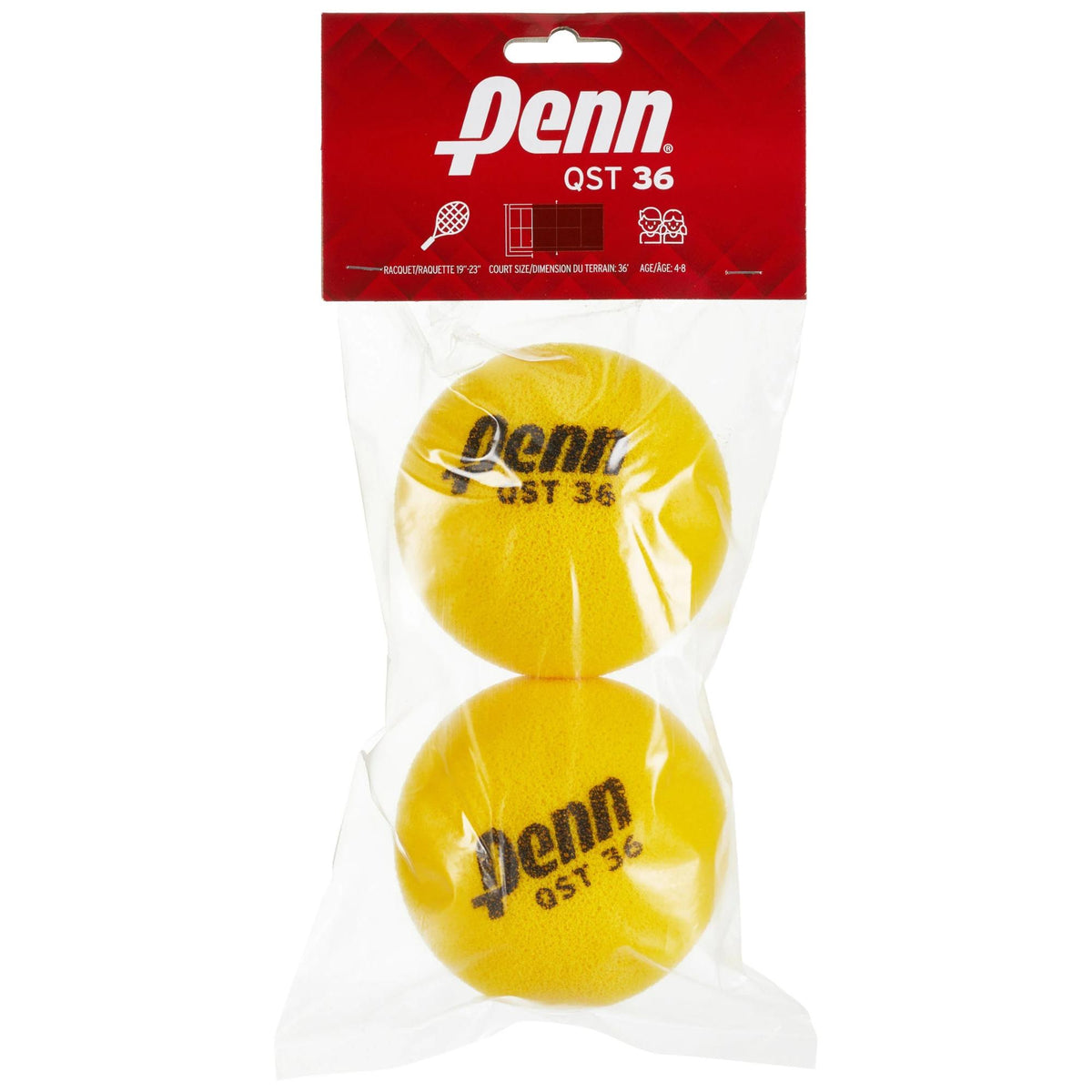 Pack of Penn QST 36 foam tennis balls in a small bag for beginner training and practice.