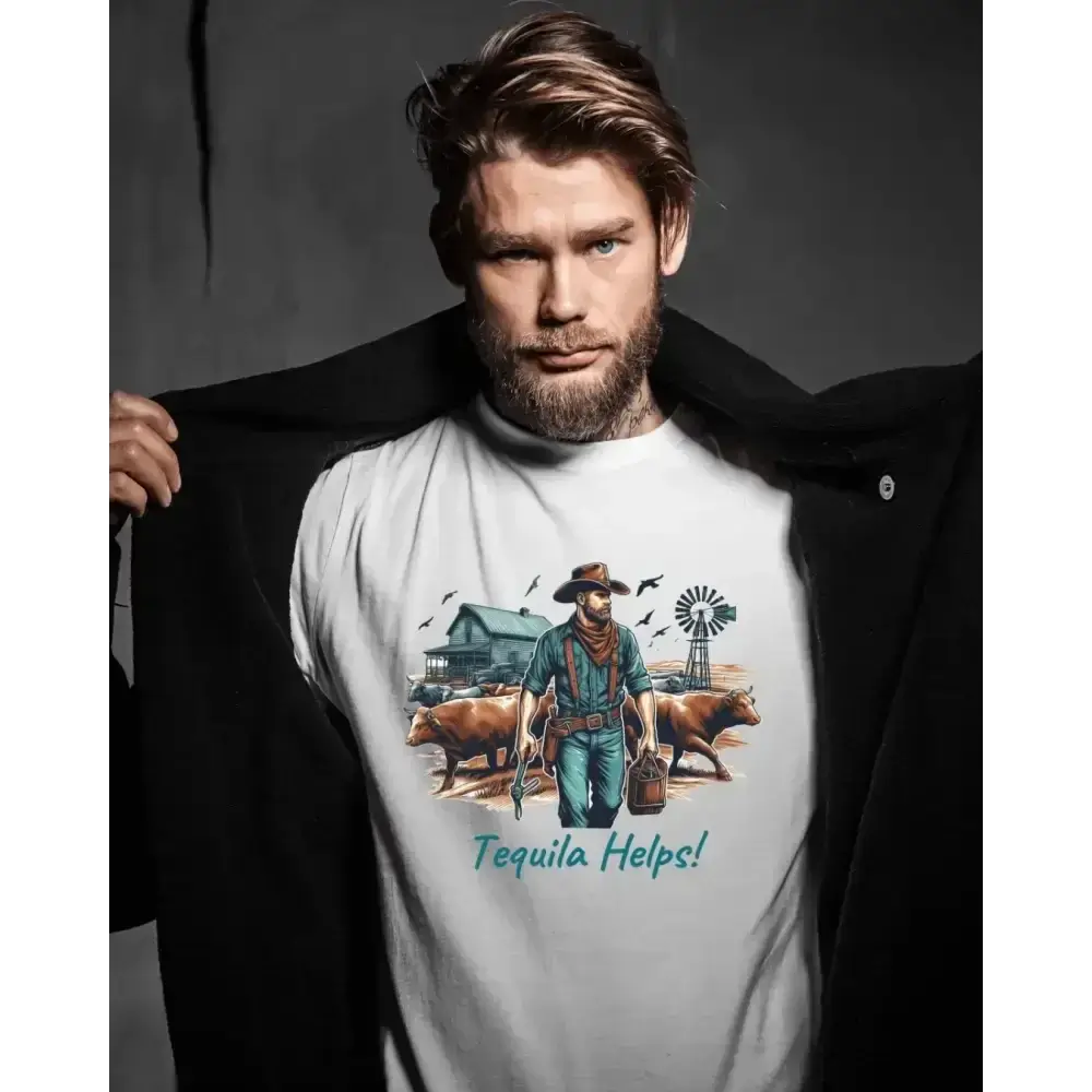 Rustic Farmer T-Shirt with Cattle, Gift for Men, Cowboy T-Shirt