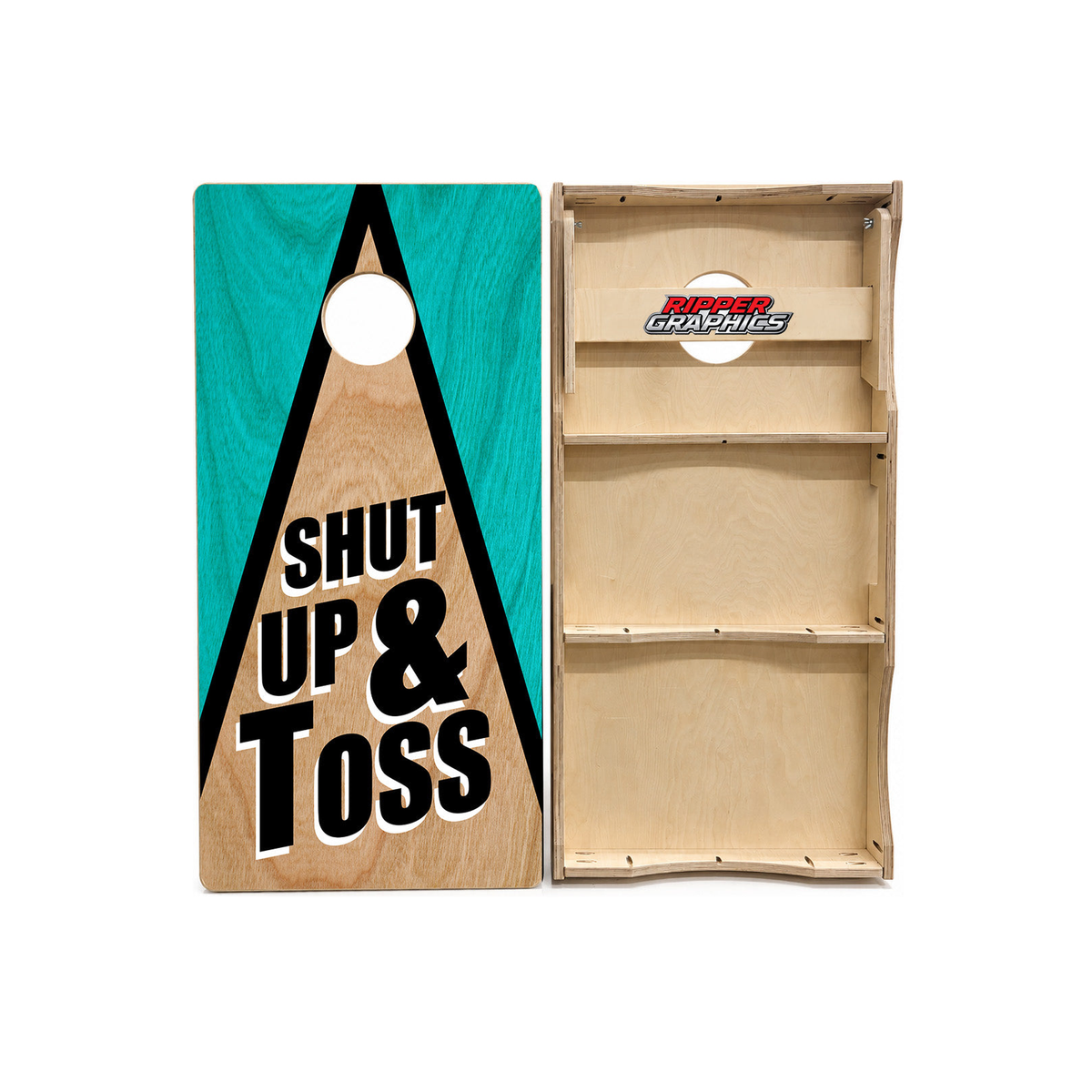 Shut Up & Toss Triangle Cornhole Design product photo