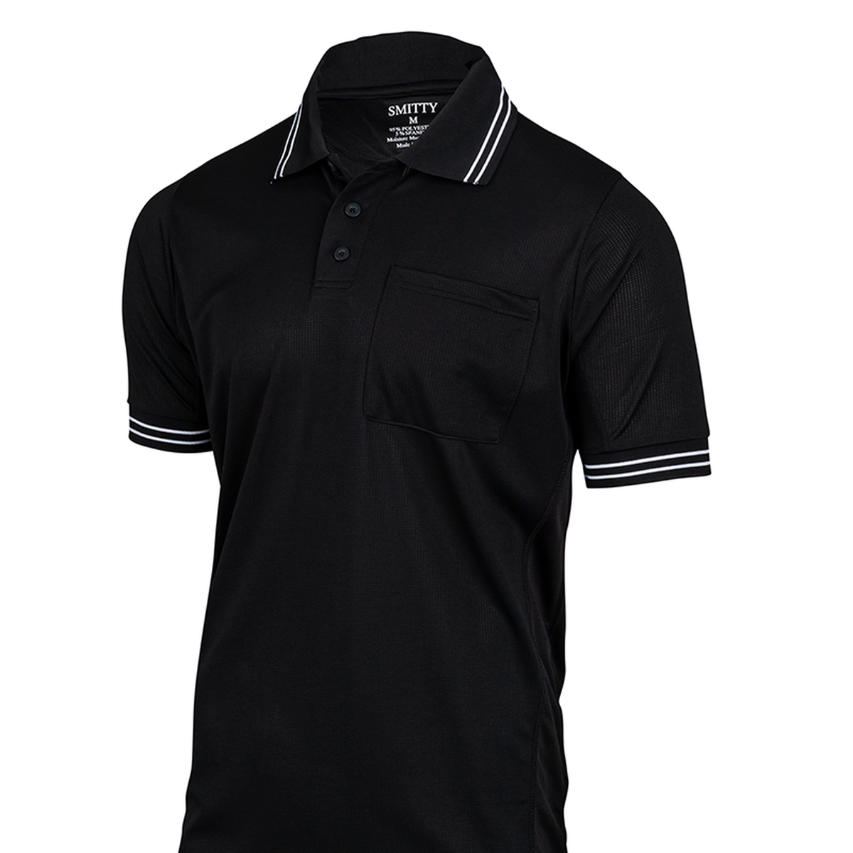 Smitty BBS-307 New "Body Flex" Baseball & Softball Umpire Shirt in Black w/ White Trim - front view