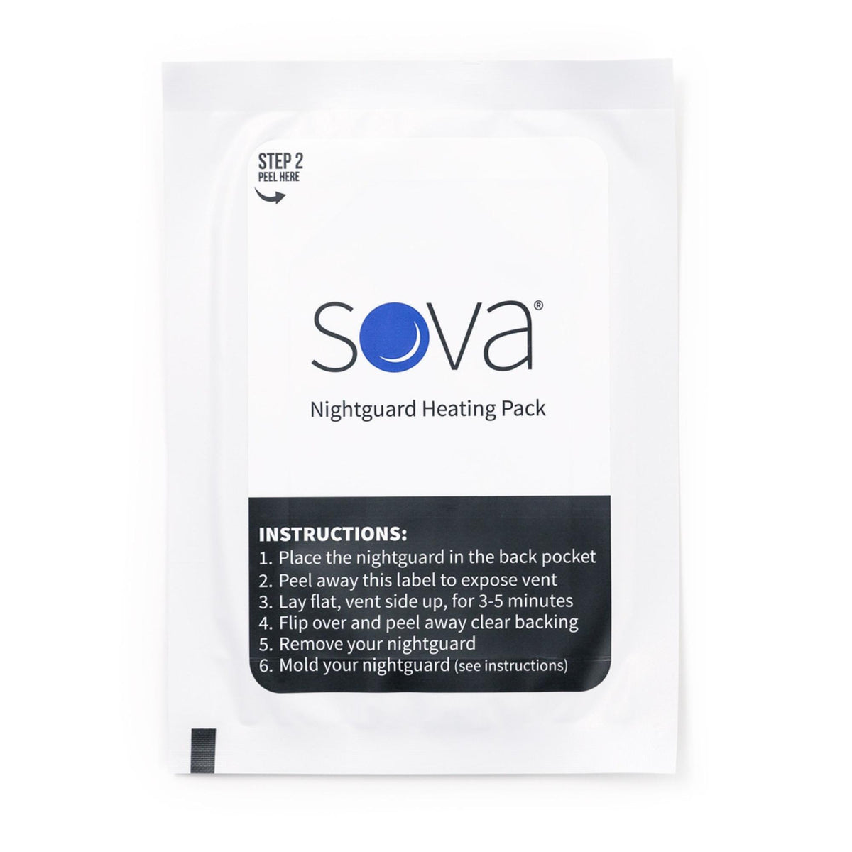 Instant heat pack for molding dental night guard with instructions printed on the front.