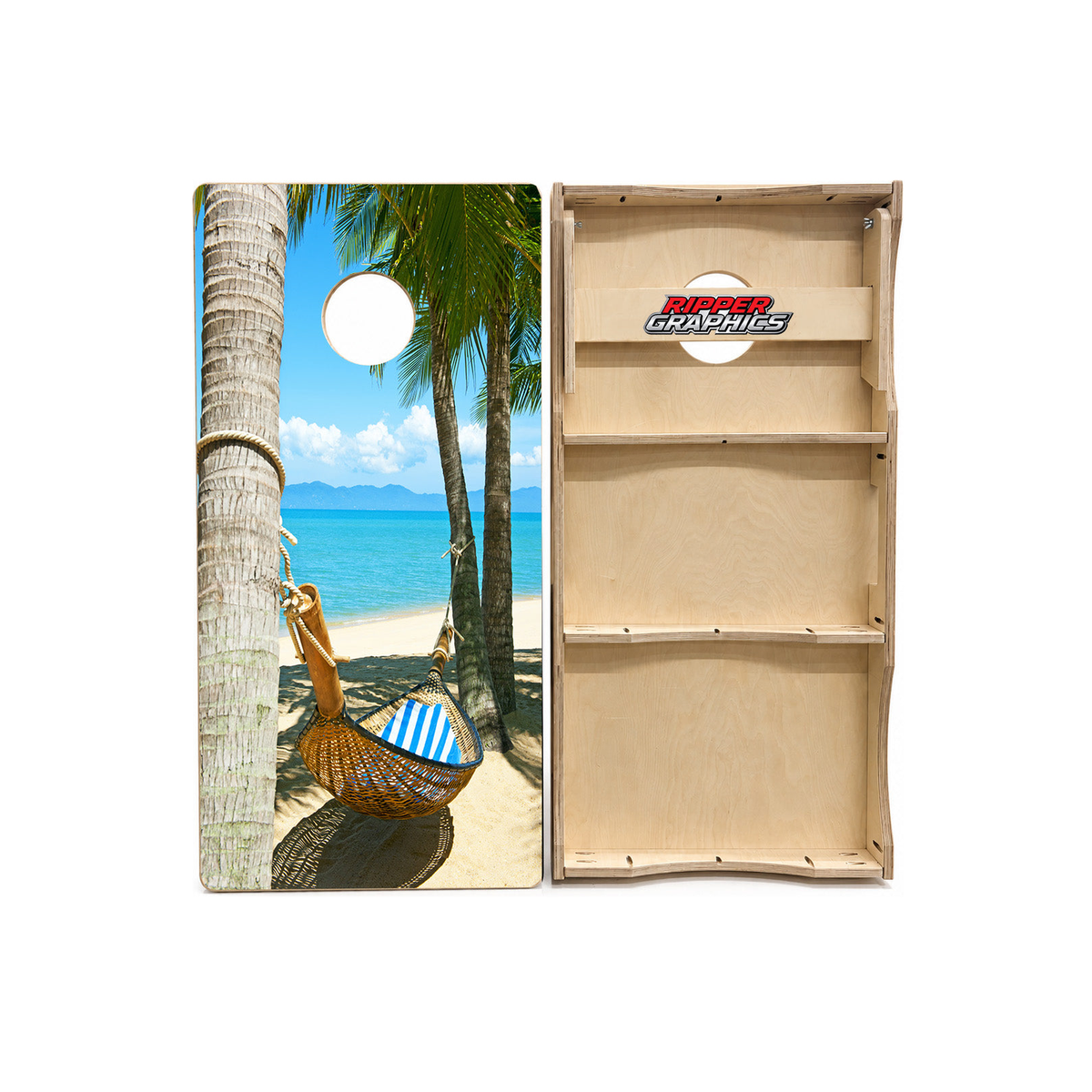 Tropical Beach Hammock Cornhole Design product photo