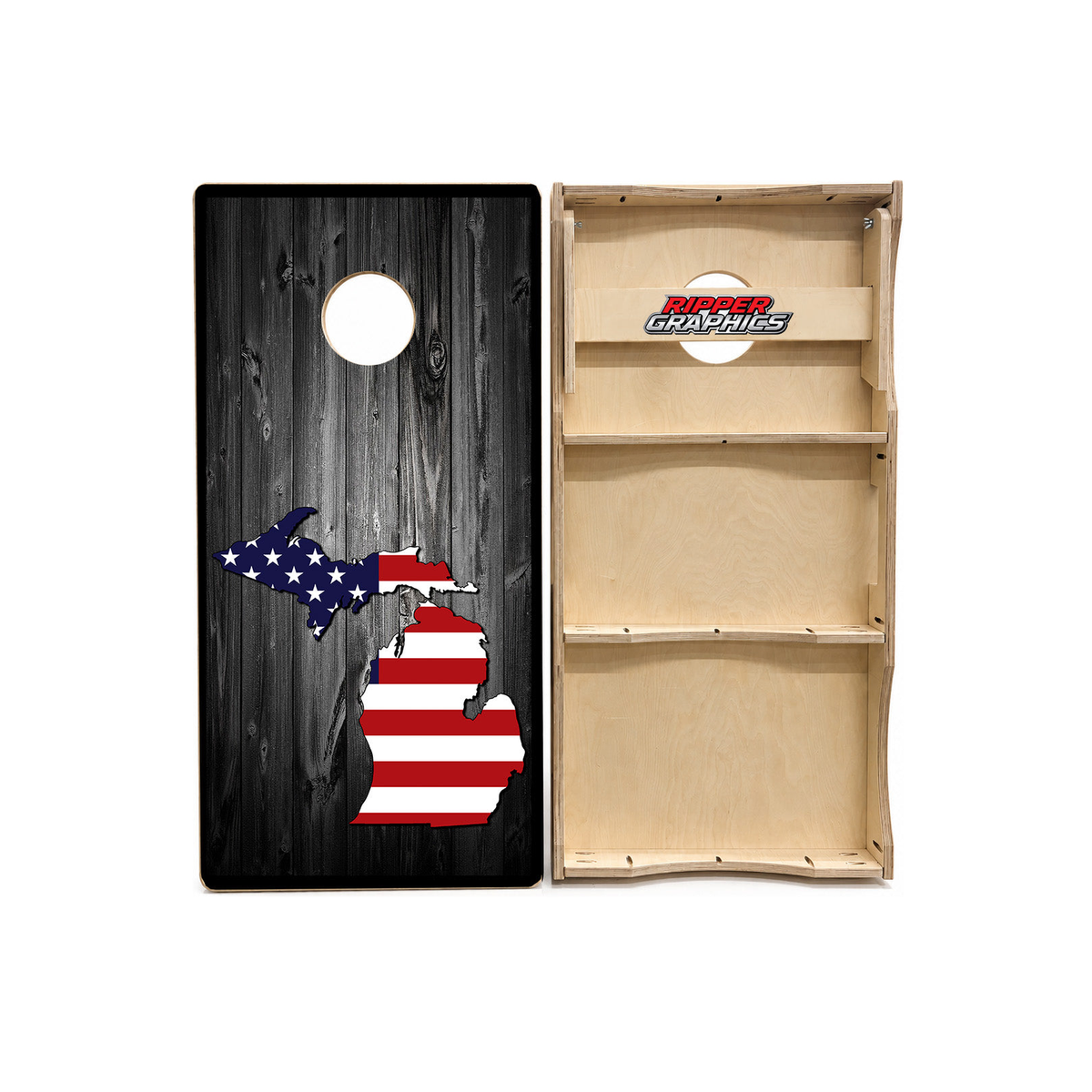 US Flag Michigan Barnwood Cornhole Design product photo