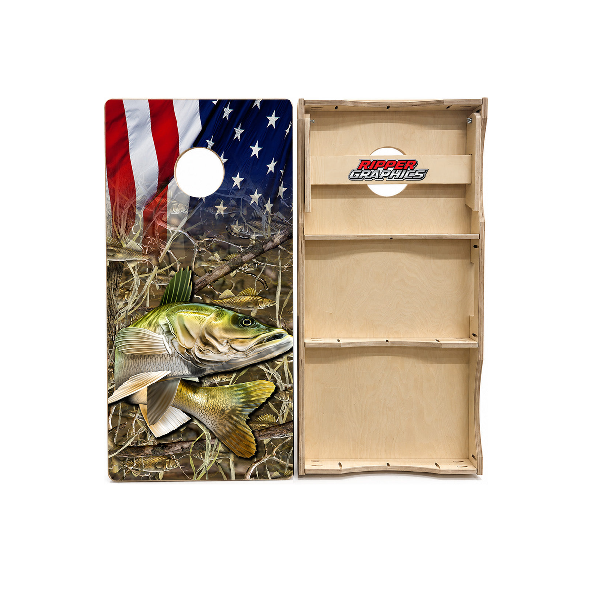 Walleye American Flag Cornhole Design product photo