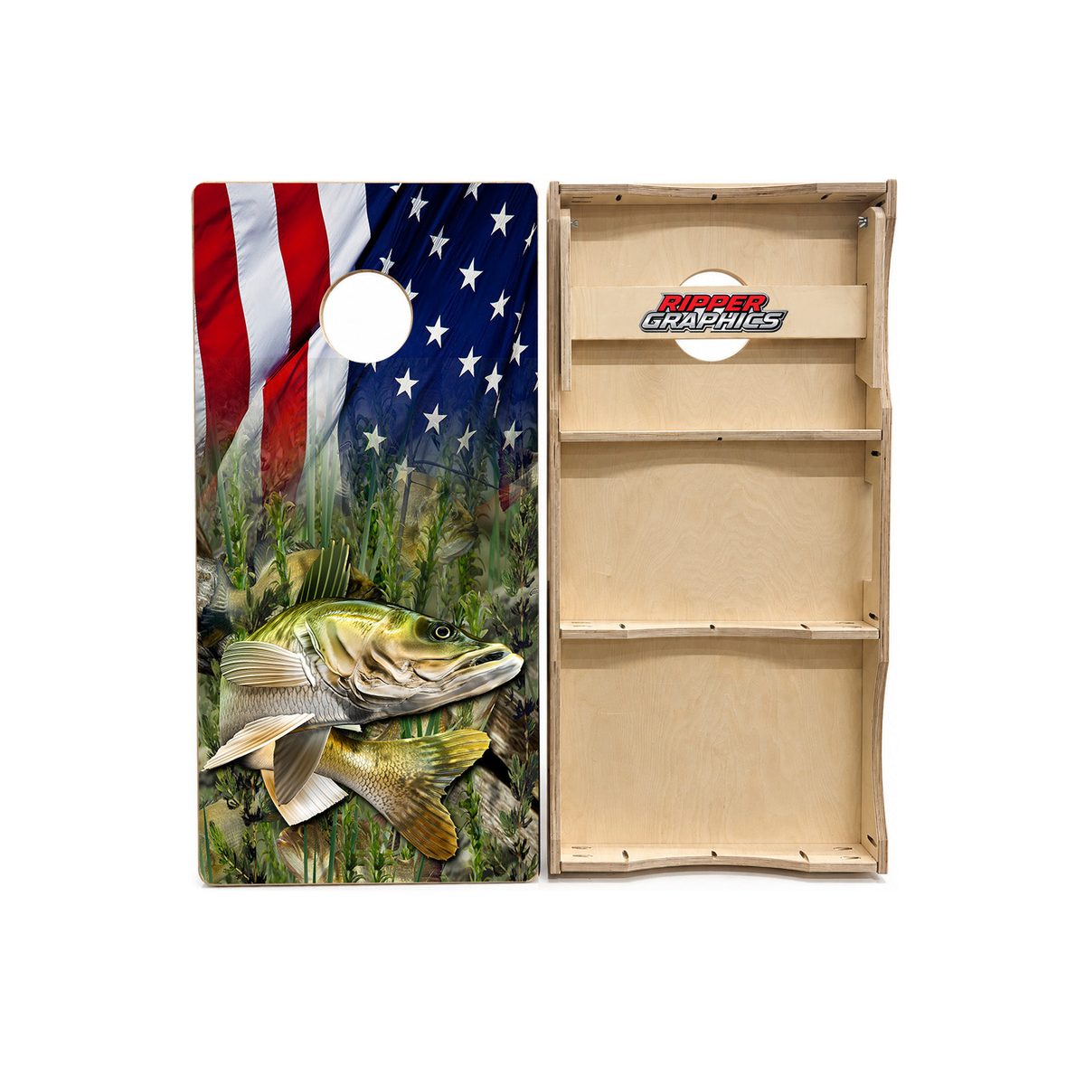 Walleye Fish American Flag Cornhole Design product photo