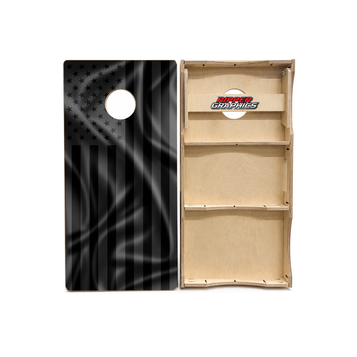 Wavy Black U.S. Flag Cornhole Design product photo