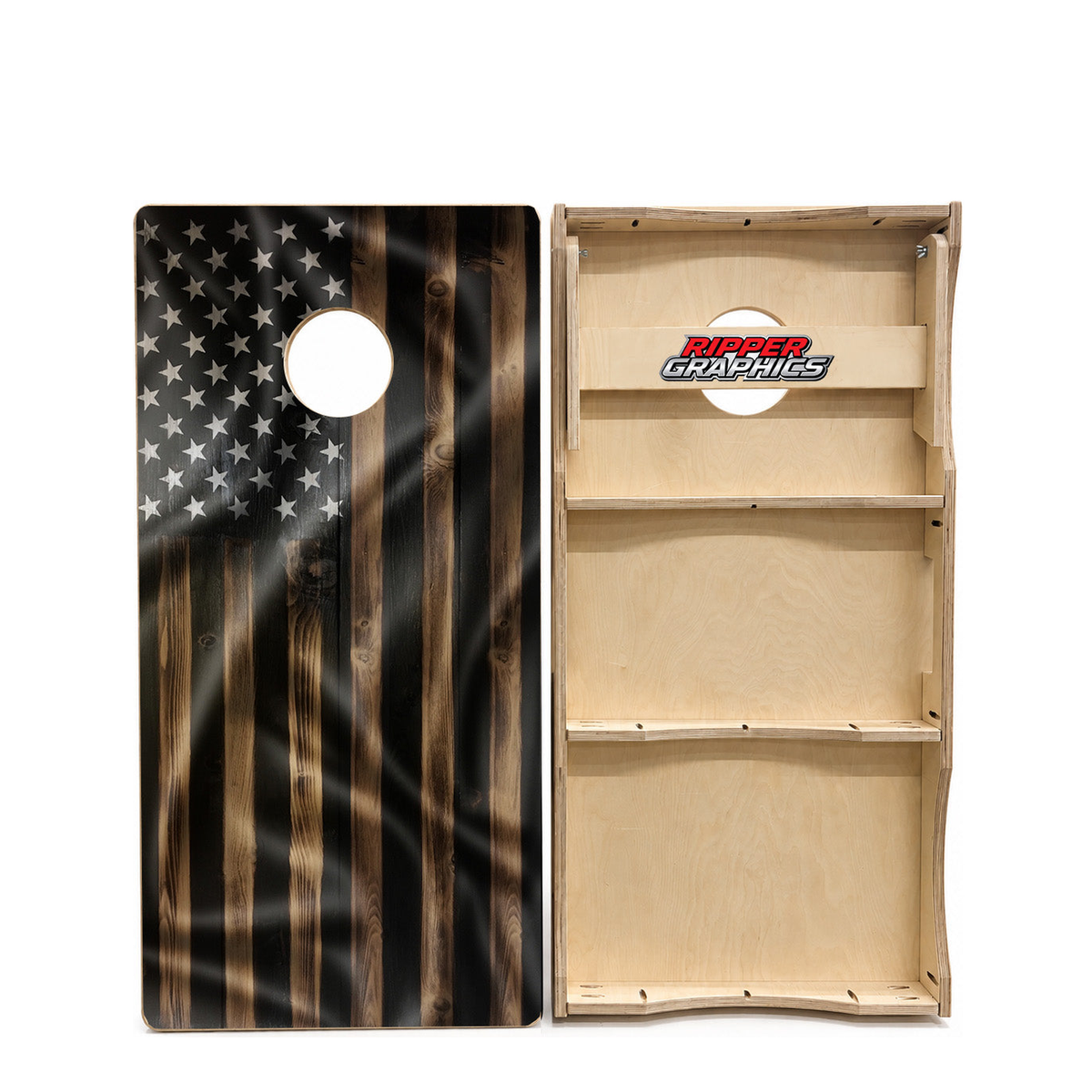 Wavy Wood American Flag Cornhole Design product photo