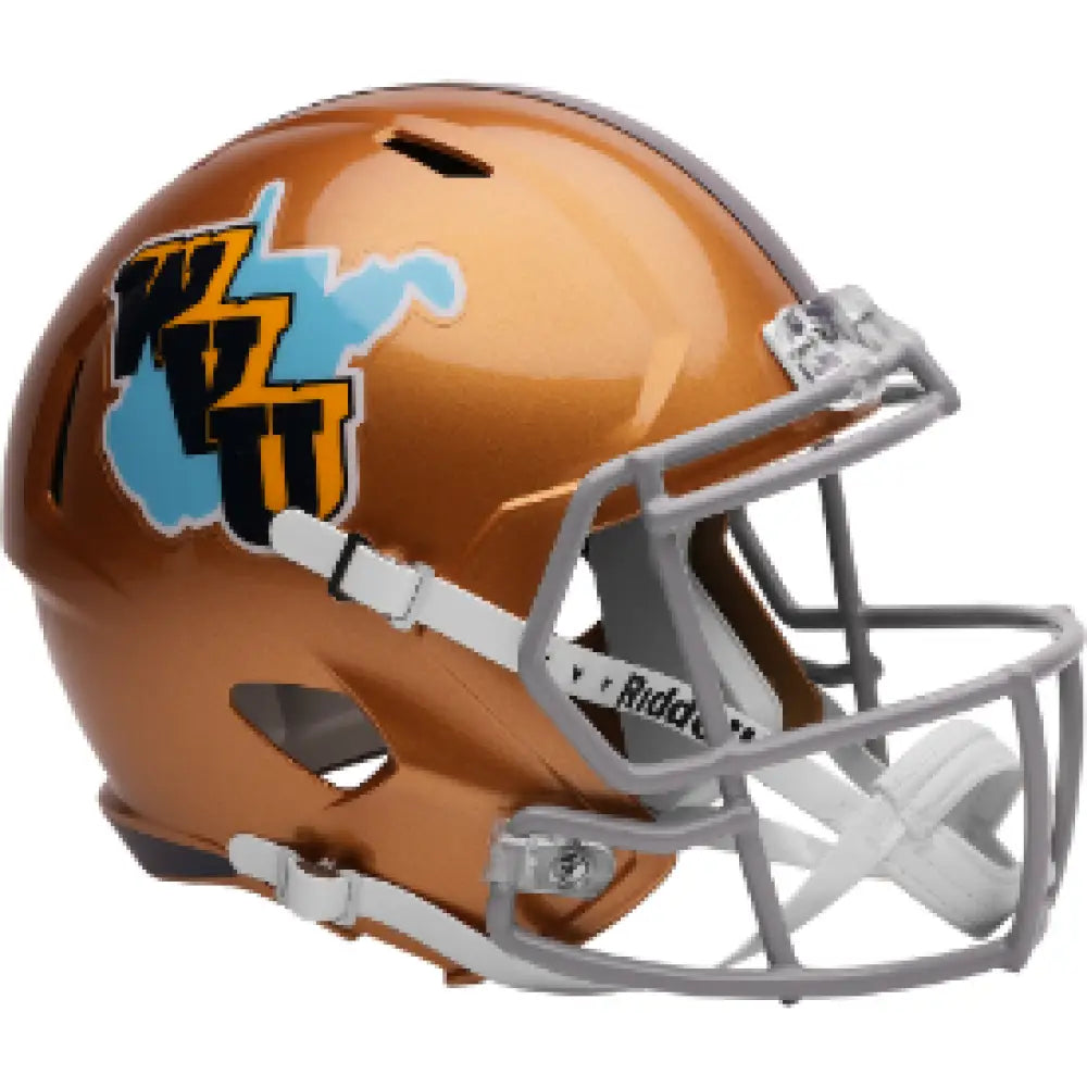 West Virginia Mountaineers Full Size Speed Replica Football Helmet Gold Throwback - NCAA