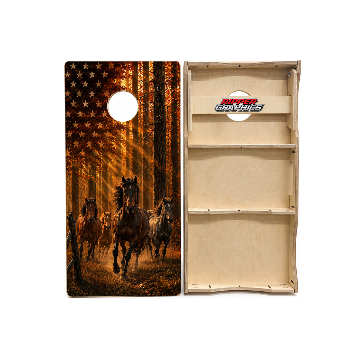 Wild Horses American Flag Cornhole Design product photo