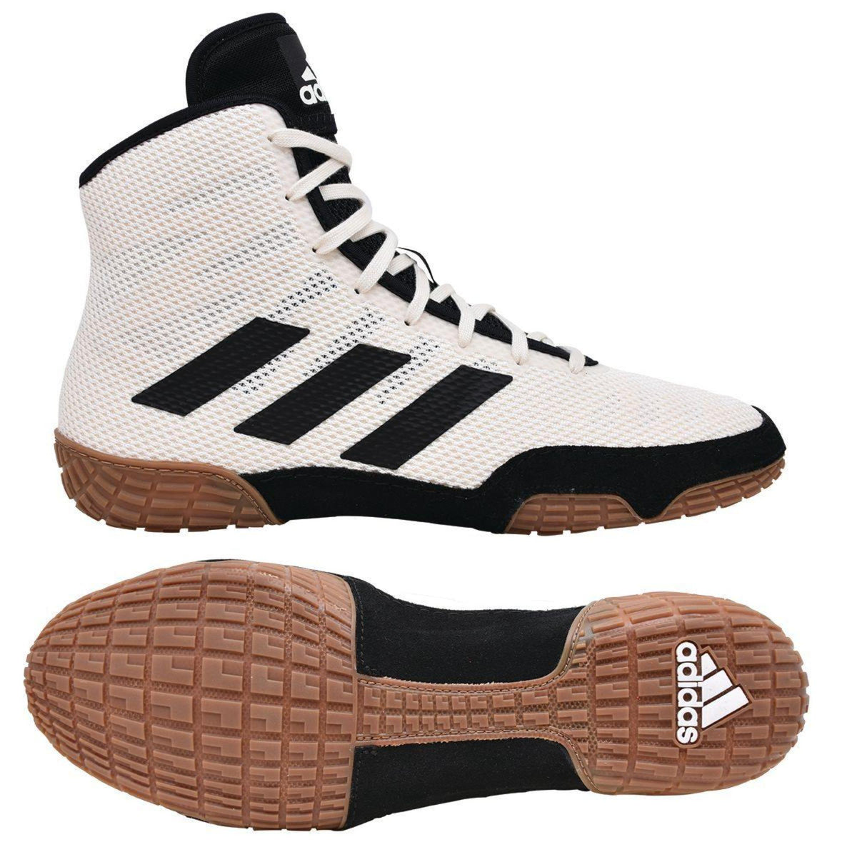 Adidas FV2470 Tech Fall 2.0 White/Black Wrestling Shoes in White/Black - side profile and outsole view