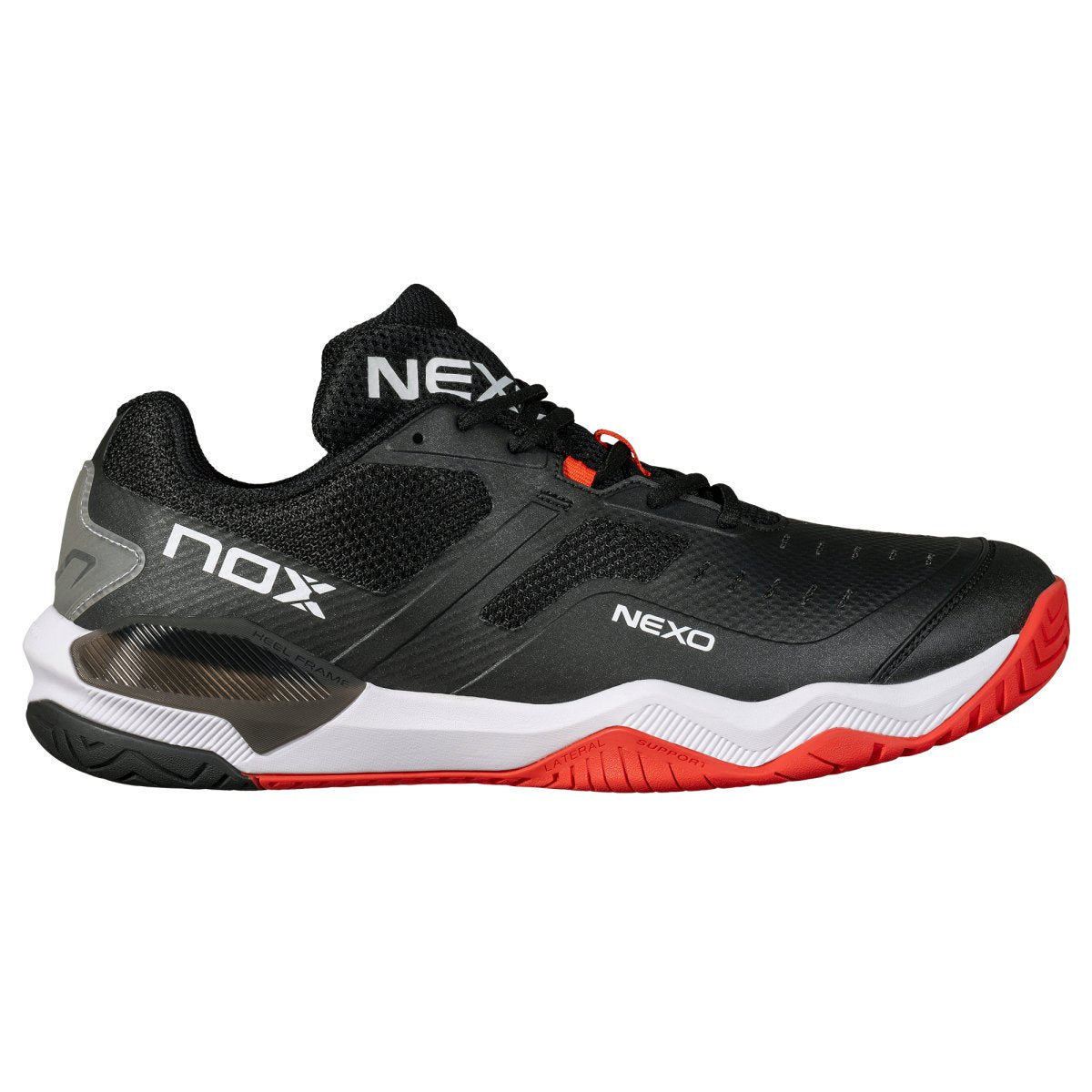 NOX LUX NEXO 1 Pickleball Shoes, Black/Lava Red - Side View