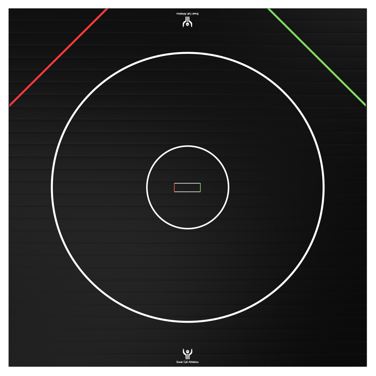 Great Call Athletics regulation wrestling mat with printed competition circle in a wrestling room