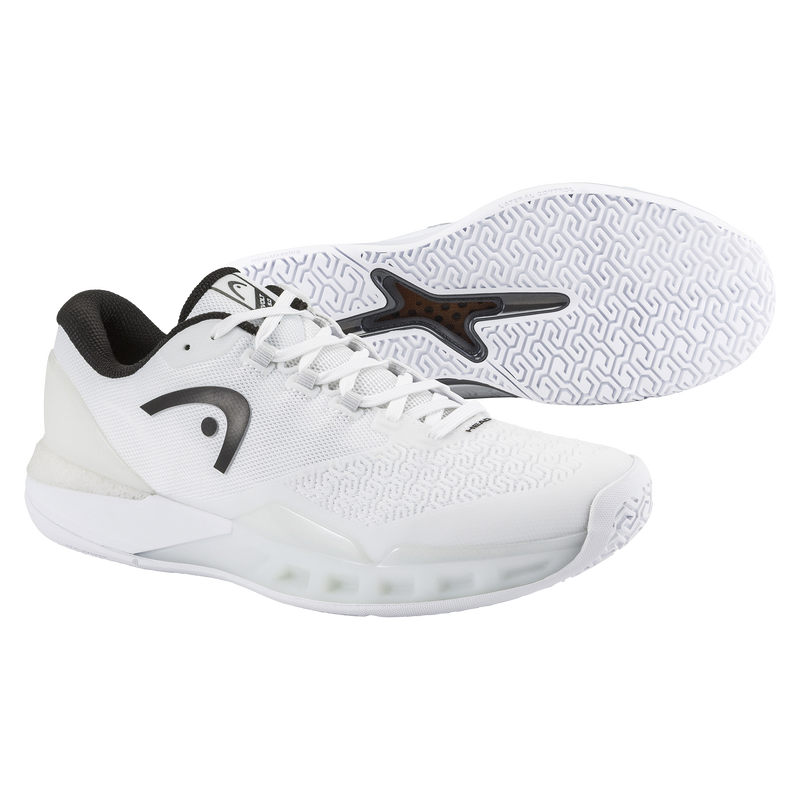 HEAD Revolt Pro 5.0 mens tennis shoe in white and black, side profile on a plain background