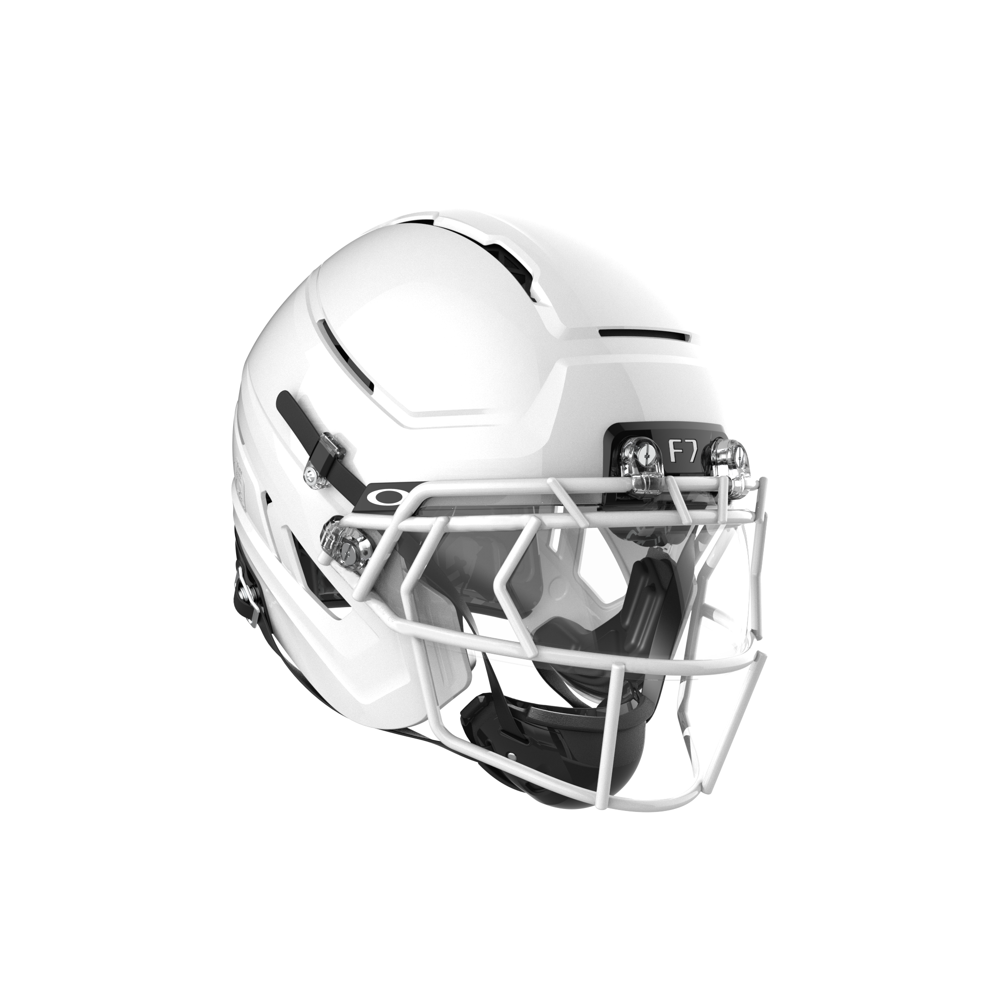 Schutt F7 AiR Varsity Elite football helmet in gloss white with a white EGOP-III titanium facemask