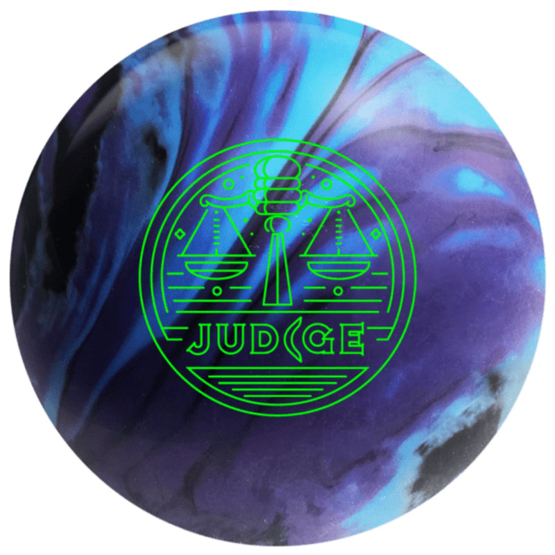 SWAG Judge bowling ball in black, blue, and purple with an asymmetric core for heavy oil