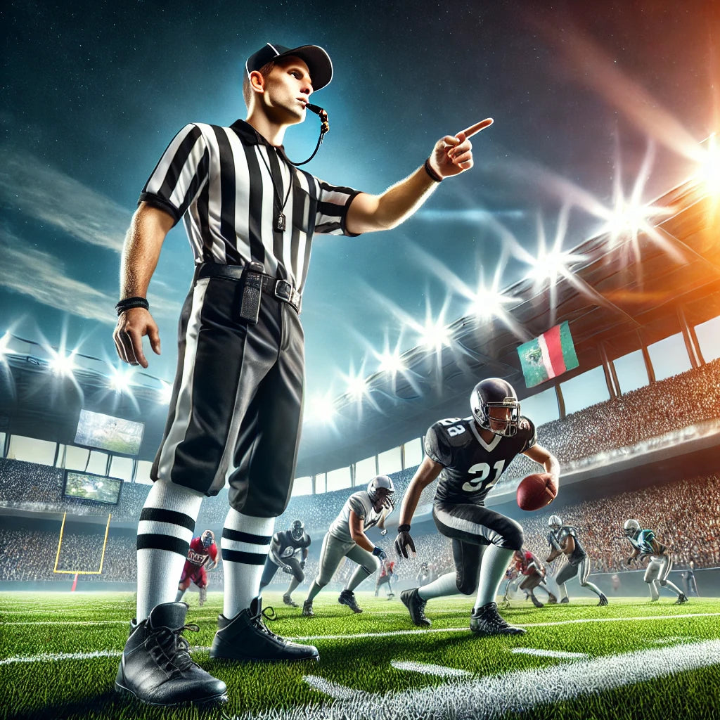Football referee on field for referee equipment 