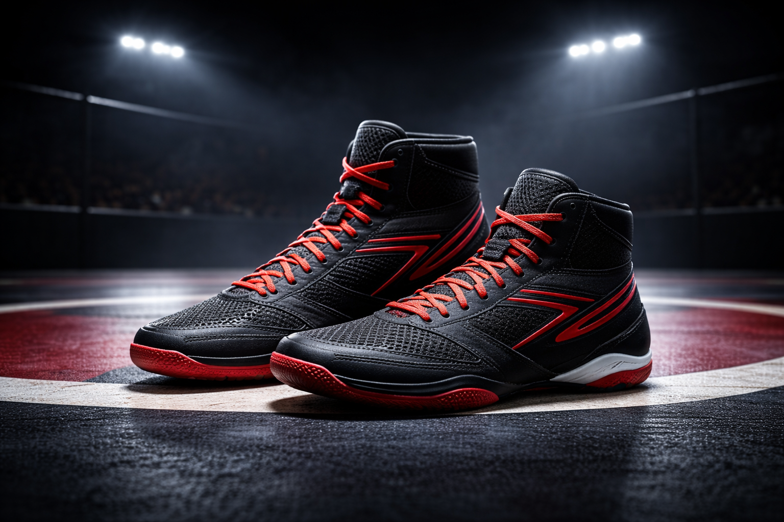 Adult wrestling shoes on the mat
