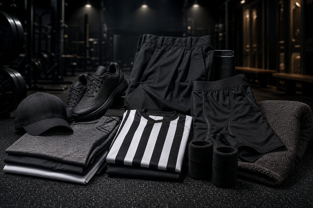 Hair Cover collection image: Athletic apparel and shoes in a dark cinematic training room