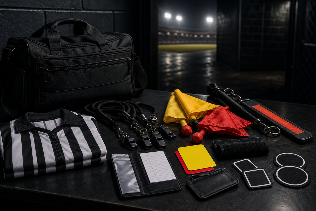 Electronic Whistles collection image: Referee whistles, cards, flags and official accessories in dark cinematic light